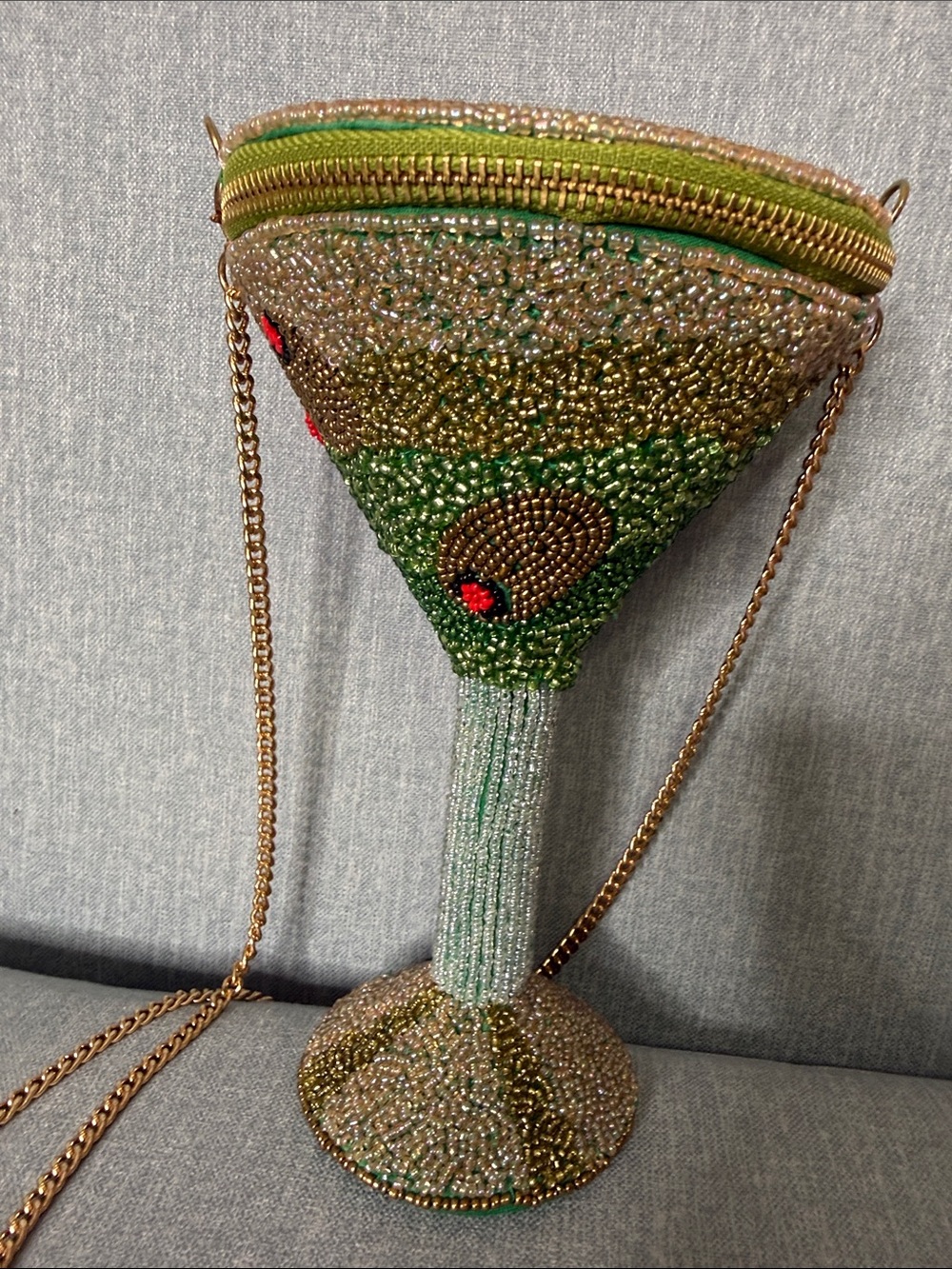 Anthropologie Beaded Martini Glass Crossbody Bag - Green with Red Accents - Picture 3 of 6